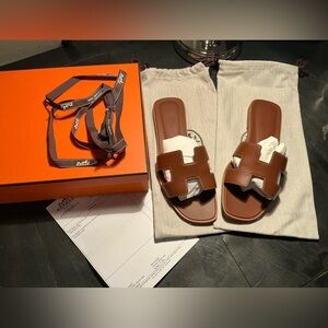 ‼️Authentic Hermes Oran Gold (Brown) Leather Sandals EU39.5